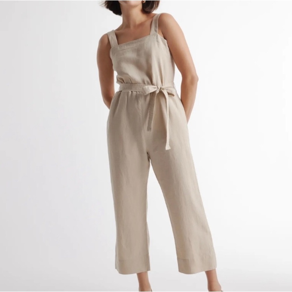 Quince linen Jumpsuit NWT Sleeveless Square Neck Belted Size